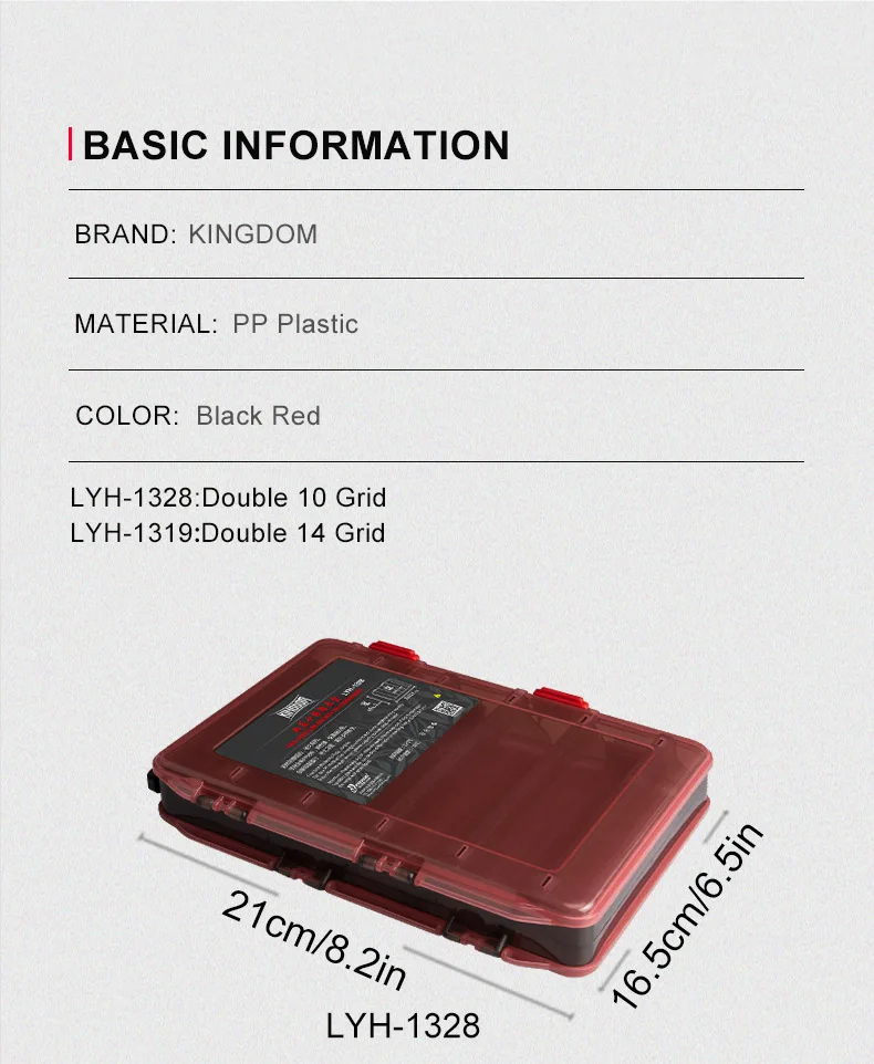 Kingdom Fishing Tackle Boxes 10, 14 Fächer, Aufbewahrungskoffer für Angelzubehör aus Kunststoff, doppelseitige, hochfeste Köderboxen – Detail 5