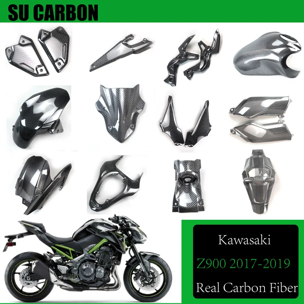 

100% Real Carbon Fiber Full Fairing kits For Kawasaki Z900 2017-2019 Motorcycle Front Fender Side Panels Key Cover Tail Fairing