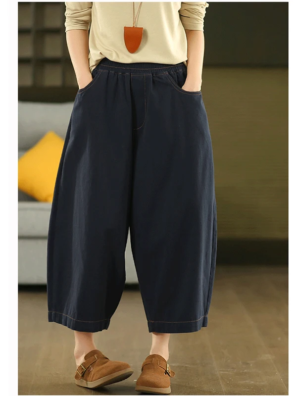 กางเกงขายาวทรงหลวมสไตล์เรโทรผ้าฝ้ายสำหรับผู้หญิง กางเกงลำลองทรงแครอทเอวสูงทรงตรง ช่วยให้ดูผอมเพรียว สำหรับฤดูใบไม้ร่วง ปี 2025