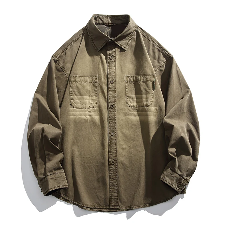 

American High-Street Washed Fade Long-Sleeve Shirt 100% Cotton Oversize Unisex Couples Autumn Design Niche Stylish Shirt Jacket