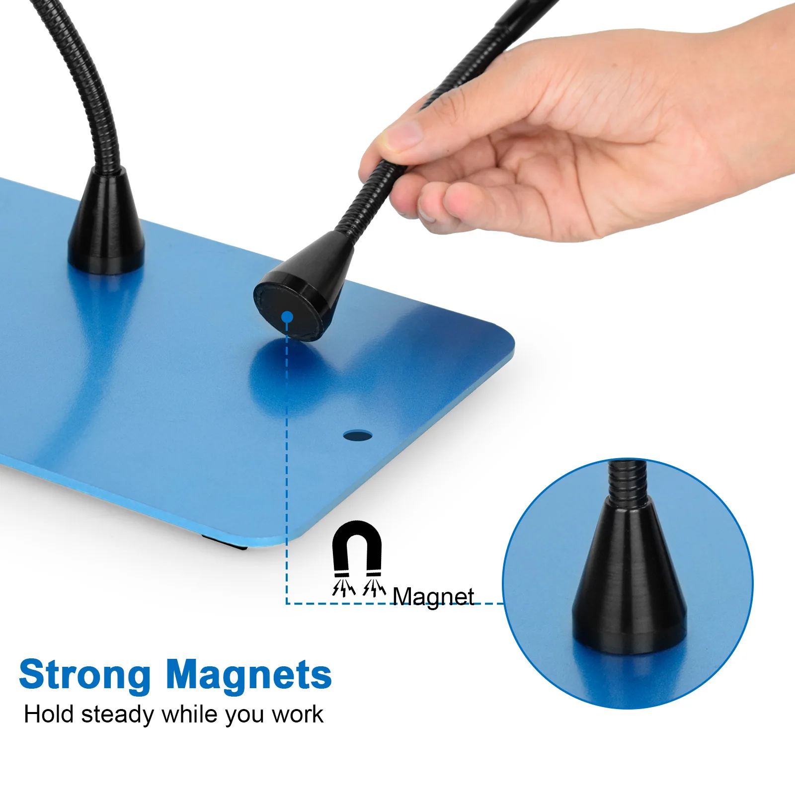 NEWACALOX soldadura magnética tercera mano ayuda a las manos soporte de pistola de aire caliente soporte de PCB de soldadura con USB 3X/5X lámpara de lupa LED