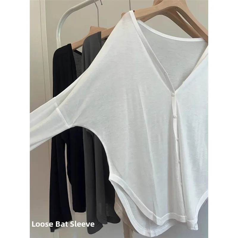 Cárdigan de punto de seda de hielo is para mujer, cárdigan de protección solar, c fino de manga de murciélago con vestid...