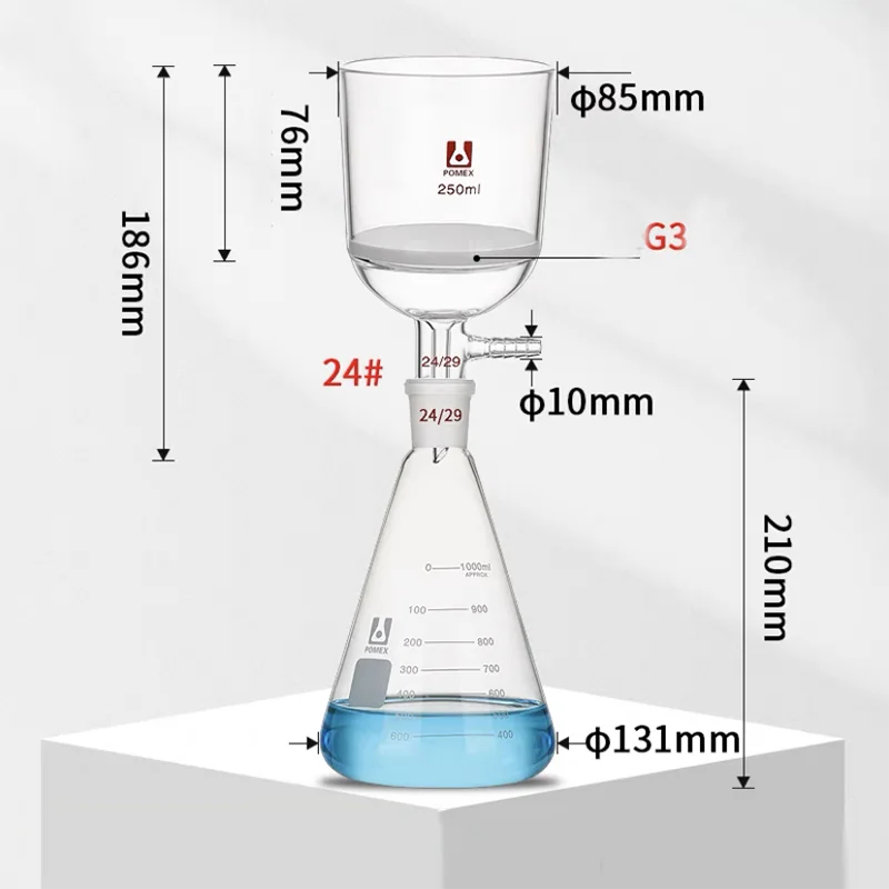 Lab Vacuum Filtration Apparatus G3 Sand Core Filter Equipment Buchner Funnel Suction Filtration Device 50/100/250/500ml