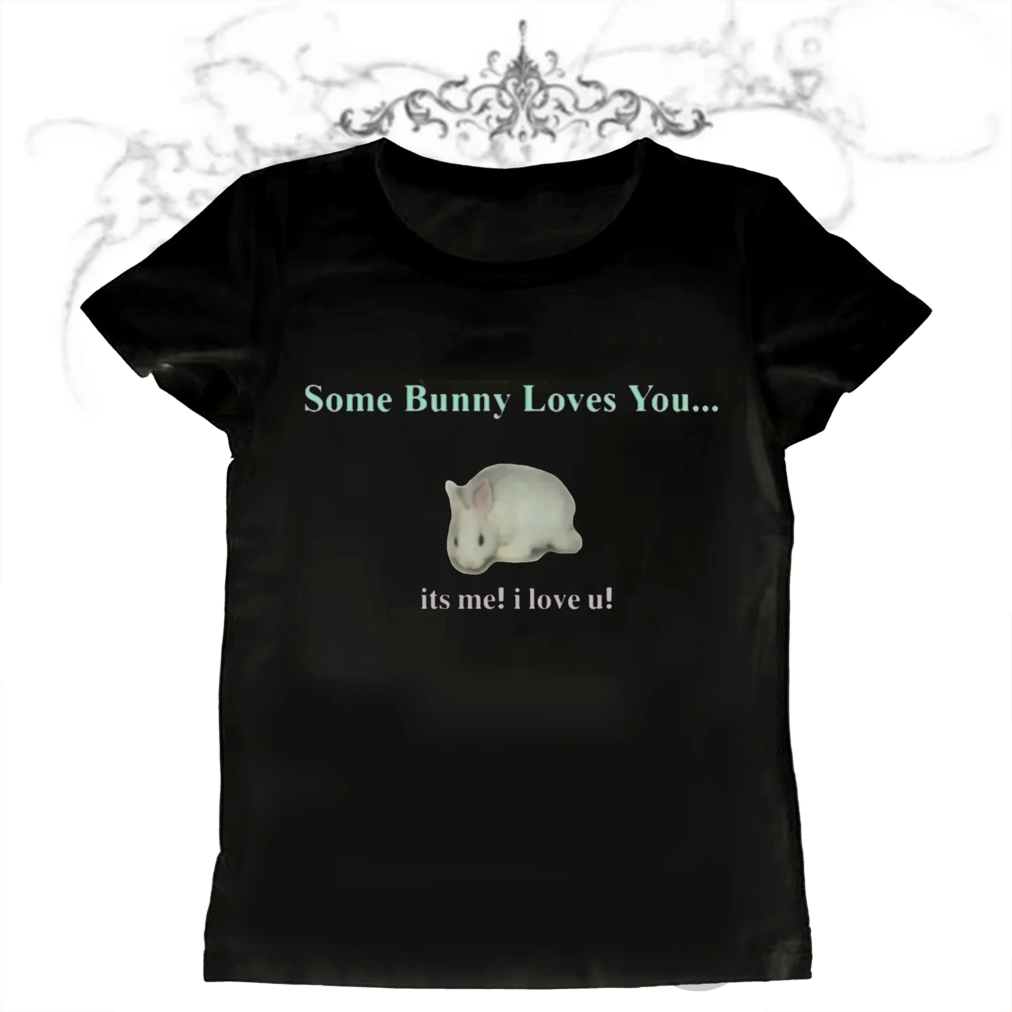 Some Bunny Loves You Bedrucktes T-Shirt Y2k Kaninchen Kurzarm-Shirts 90er Vintage Kleidung für Frauen Sommer Gothic Weibliche Kawaii Tops – Detail 5