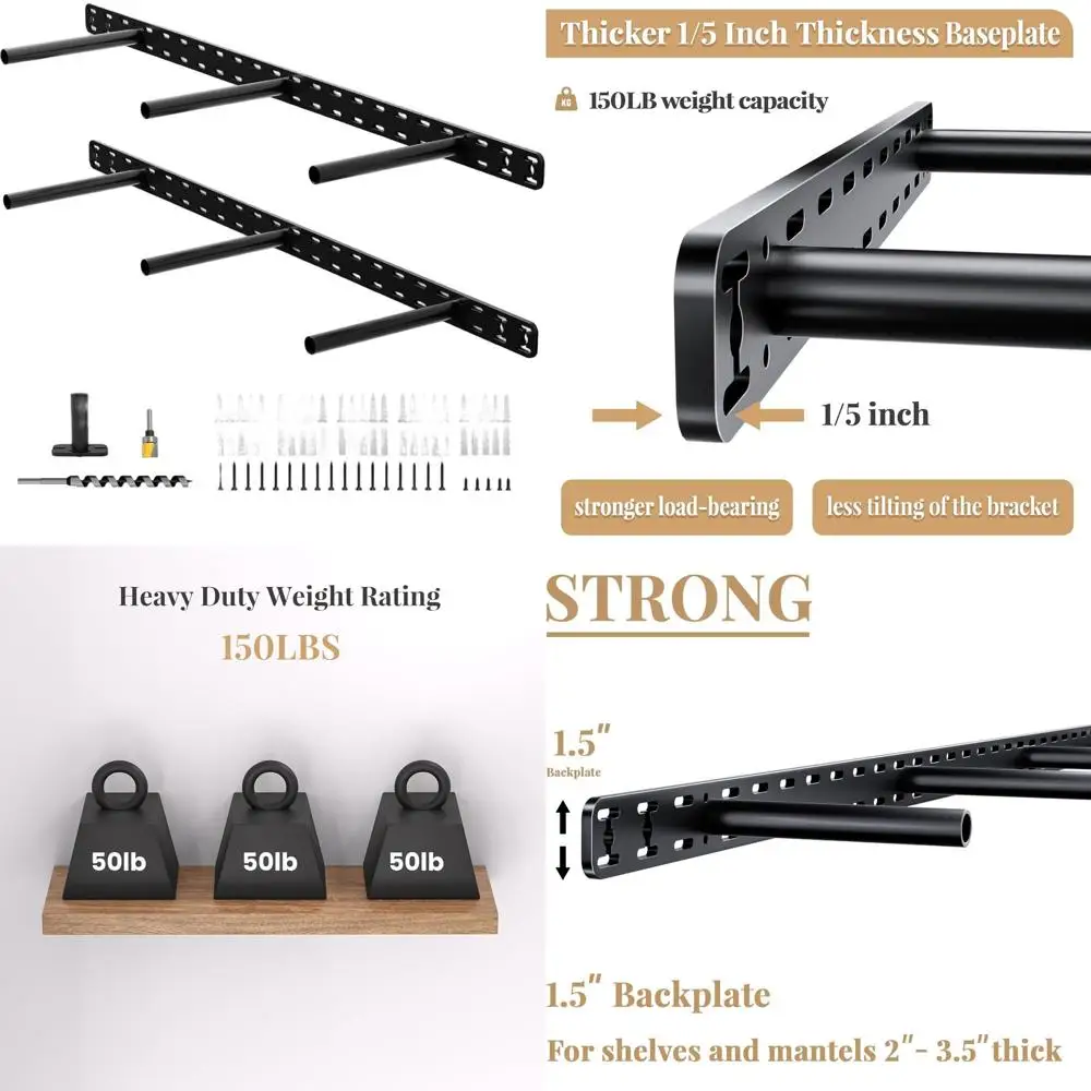 2-Pack Heavy Duty Invisible Wall Brackets for Floating Shelves, 34x8x1.5 with Mounting Jig & Tools
