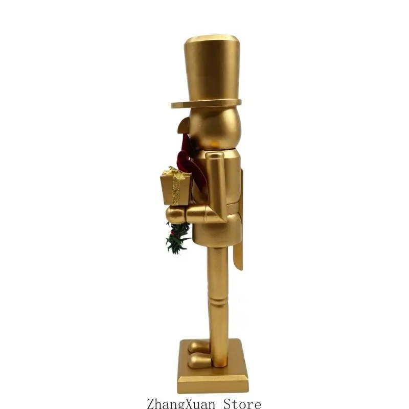 Weihnachts-Nussknacker-Figur, Tischdekoration aus Holz, mattes Gold-Finish mit Kranz-Akzent, 38,1 große Kaminsimse und – Detail 10