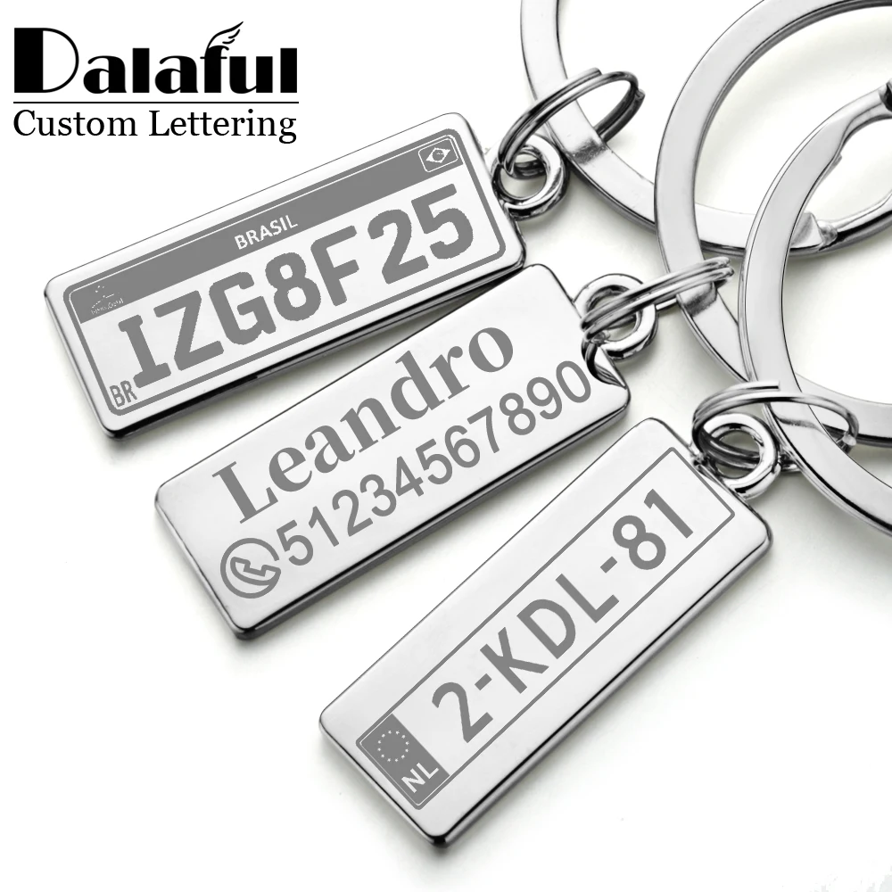 Chaveiros personalizados placa de identificação do carro chaveiro encantos para homens mulheres casal amante presente metal chaveiro anel titular p009