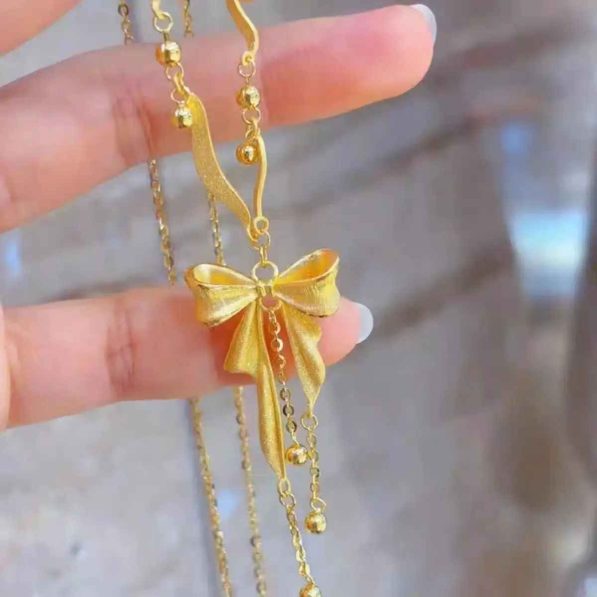 Gold Shop Same Style Sand Gold Runaway Princess Ribbon Tassel Bow Pendant Necklace Women 2025 Trendy Clavicle Chain Jewelry Gift