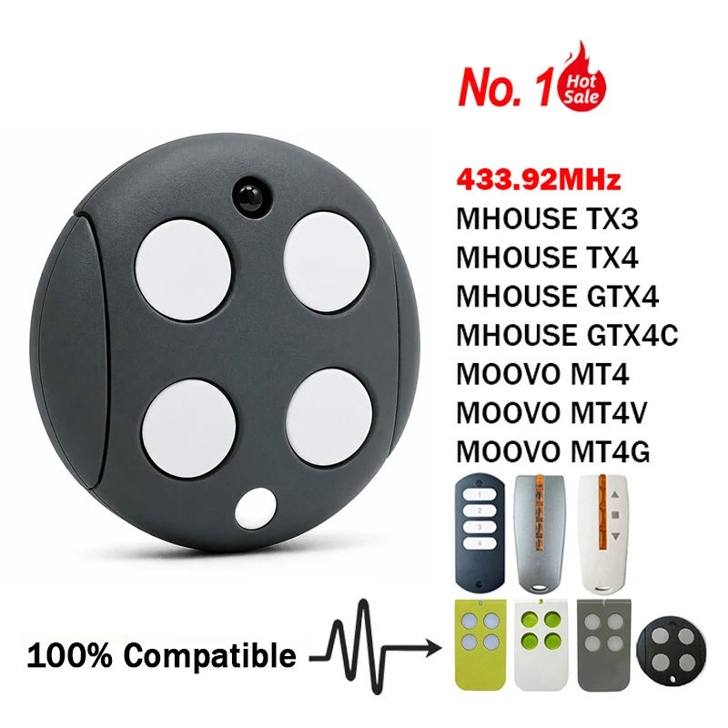 Mhouse GTX4 433.92MHz Gate Command Transmitter Work With MOOVO MT4 MT4V MT4G Mhouse GTX4C TX3 TX4 Garage / Gate Remote Control
