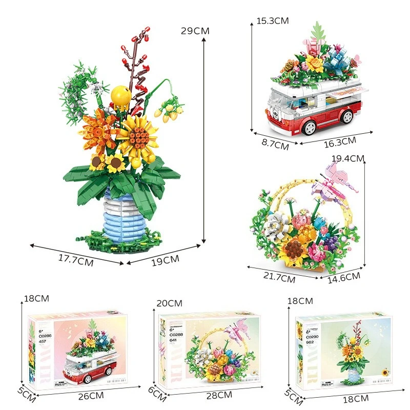 บล็อกตัวต่อขนาดเล็ก รูปกระเช้าดอกไม้ลอยน้ำ ของเล่นประกอบสร้างสรรค์ สำหรับตกแต่งบ้านและโต๊ะทำงาน