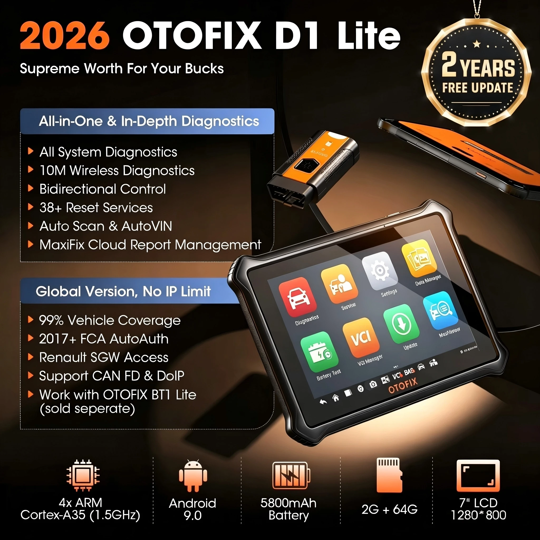 OTOFIX D1 Lite OBD2スキャナー 全車種対応 Bluetooth診断