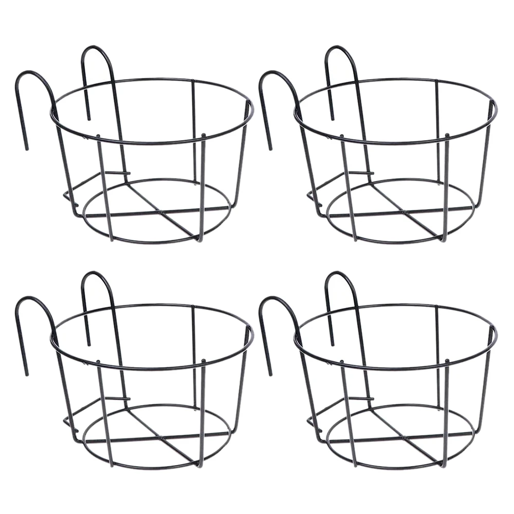 

4Pcs Hanging Railing Planters Flower Pot Holders Plant Iron Racks Fence Metal Potted Stand Mounted Balcony Baskets Small