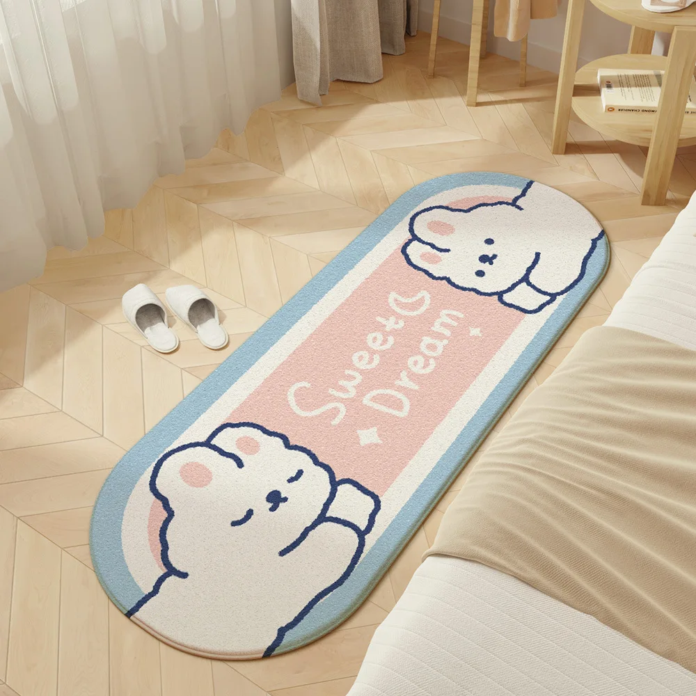 Bath Mat 2-piece Set 3-piece Set Rabbit Series Thickened Flocking Bathroom Rug Bedroom Bedside Carpet Kitchen Long Floor Mat