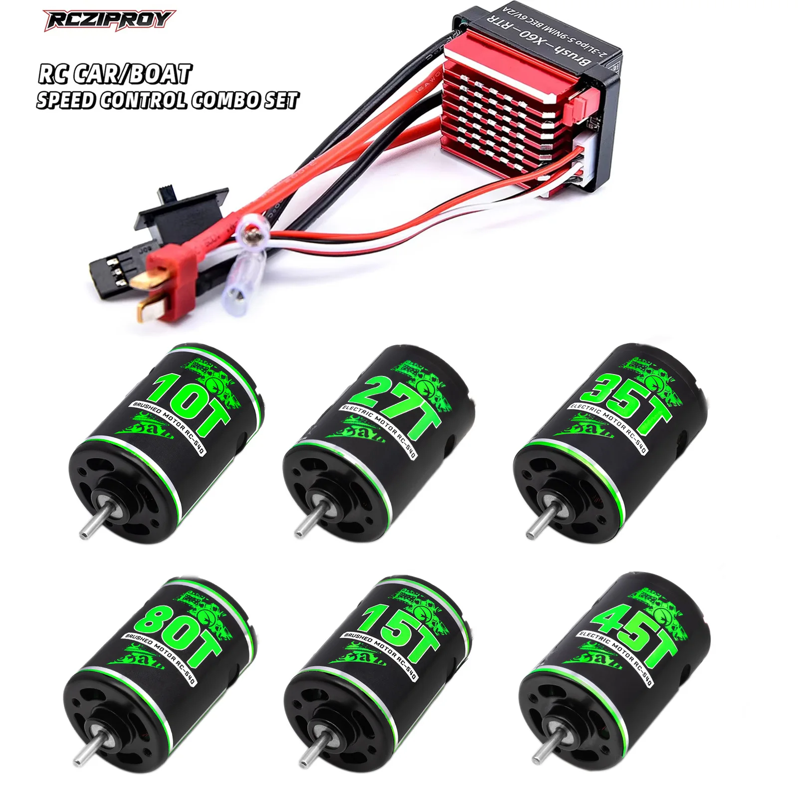 RC 540 10T-80T Waterproof Brushed Motor, 60A ESC for 1:10 RC Car Crawler Wltoys Axial SCX10 Kypsho Redcat Gen8 Traxxas TRX4 TRX6