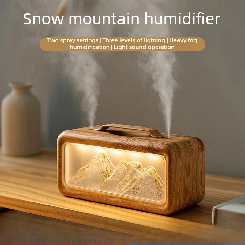 

Настольный увлажнитель воздуха Snow Mountain для дома, спальни, большой объем тумана, большая емкость, двойной спрей, окружающий ночник, 600 мл