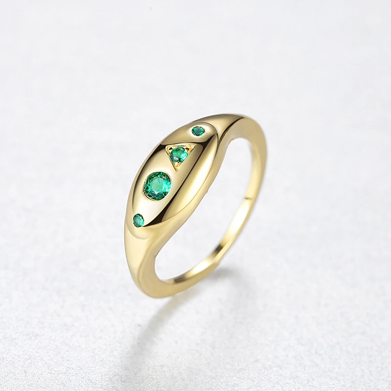 YUXINTOME 24K Gold Plated Silver Green Zircon Rings Women Rock Punk Multiple Styles Luxury Rings Jewelry Round Fashion Crystal