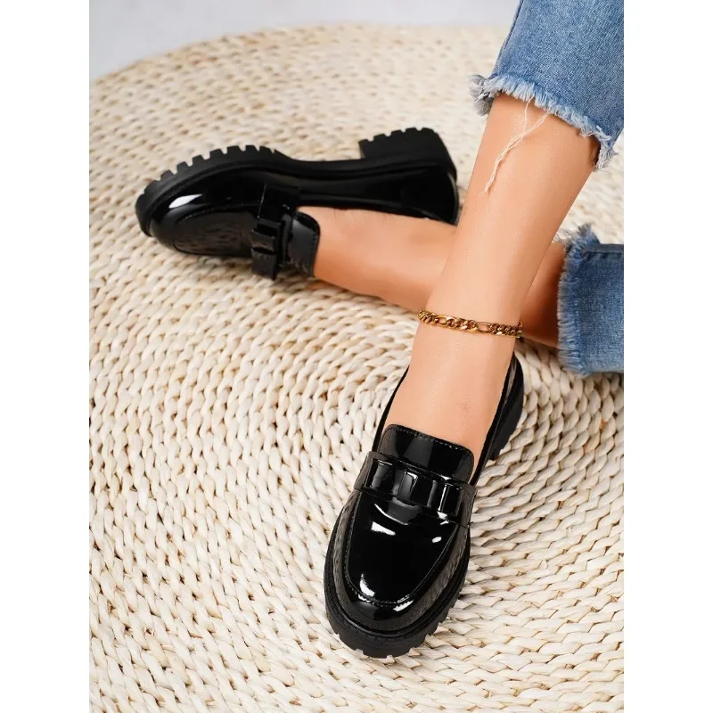 2024 Summer Women\'s New Fashion Round Head Retro Solid Color Loafers Daily Shopping Leisure Party Students Love High Heels