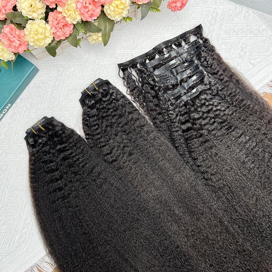 

Накладные пряди Kinky Straight Clip-in из 100% натуральных волос, бесшовные, невидимые, на полиуретановой основе, необработанные, 100 грамм, 7 шт./набор # Натуральный цвет 1B