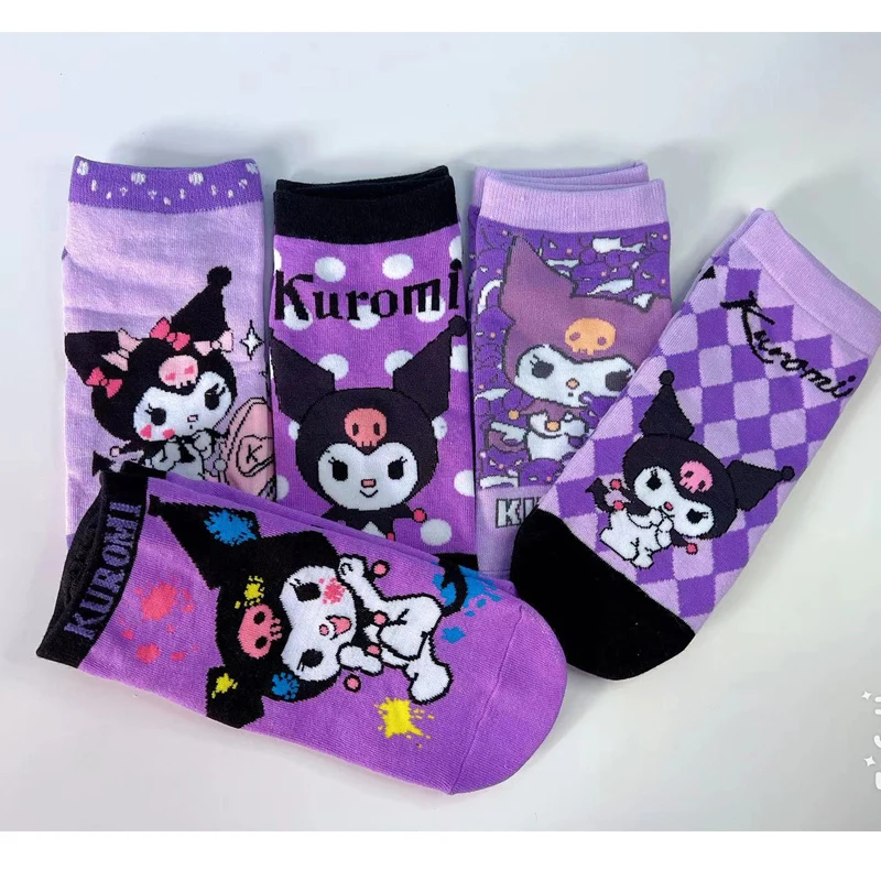 

5pairs Kawaii Sanrio Socks Hellokittys Kuromi Cartoon Anime Socks Cotton Soft Breathable Spring Autumn Winter Girls Gift Y2K