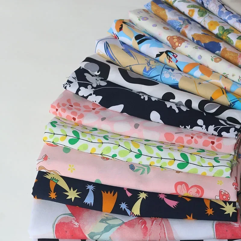 Printed Rayon Fabric By Meters for Needlework Dress Clothes Pajamas Bag Diy Sewing Children Cloth Breathable Soft Cartoon Flower