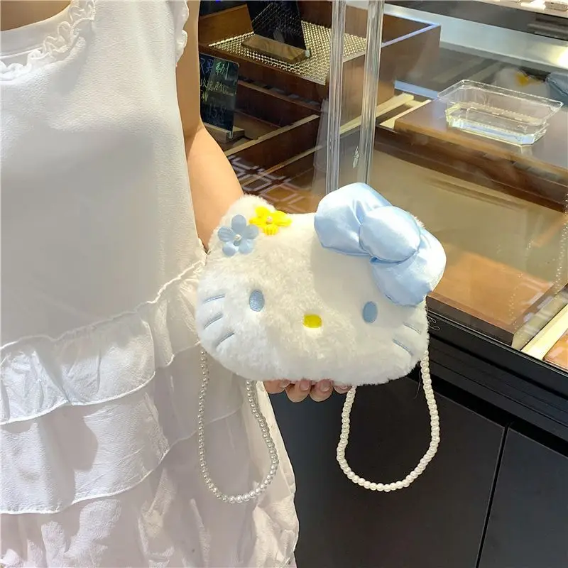 

Pearl Chain Kitty Crossbody Bag Cute Plush Shoulder Bag Cat Storage Bag Kawaii Girl Women's Tote Pouch Children's Coin Purse