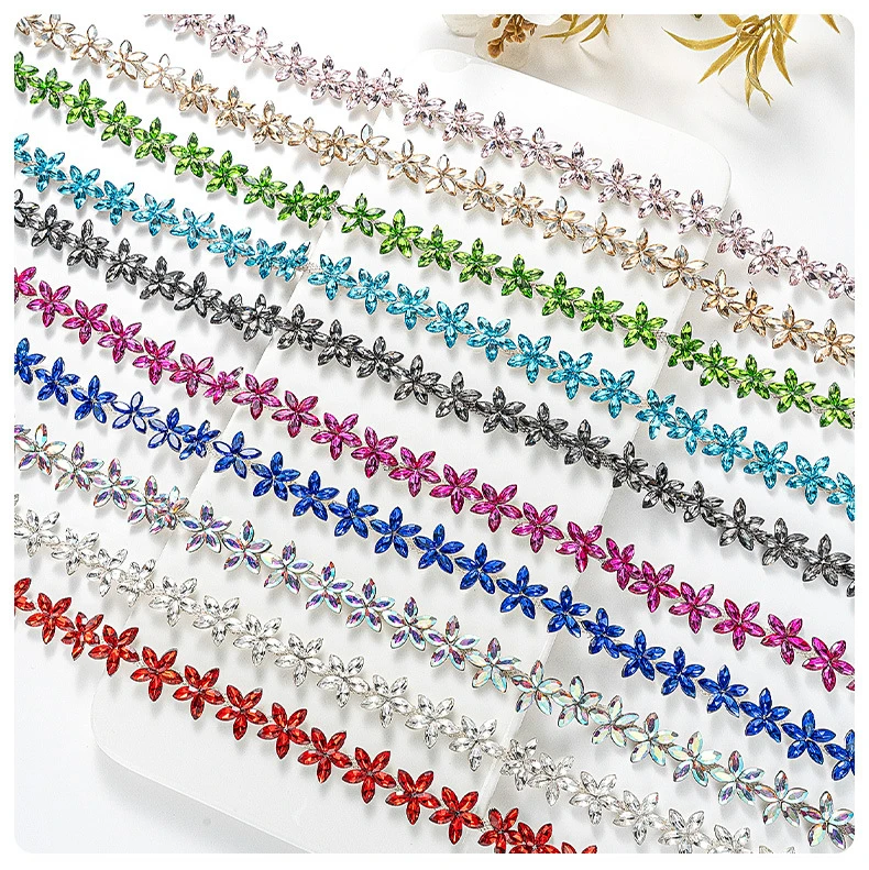 10 Yards Strasskette Kristalldiamant DIY Bastelzubehör Blumenförmiges Strassband Nähzubehör Geschenke Dekoration – Detail 1
