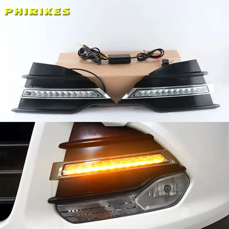 

Светодиодные противотуманные фары с желтым указателем поворота для Ford Kuga Escape 2013 2014 2015 2016, дневные ходовые огни DRL, дневной свет