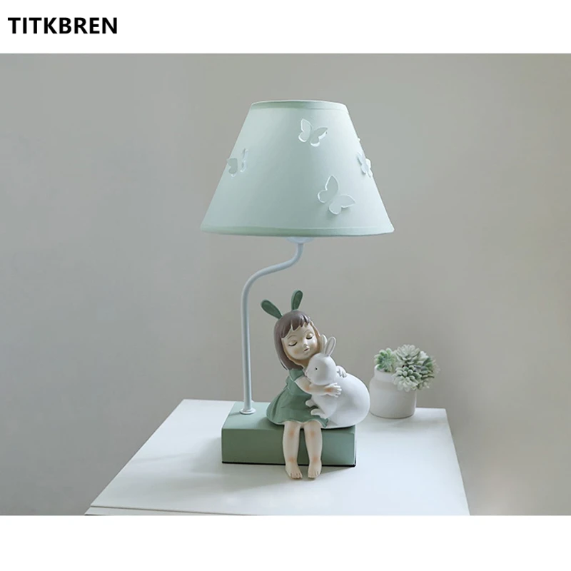 Cartoon Resin Table Lamp Lovely Rabbit Creative Gift Kids Room Bedroom Bedside Decorate Warm Lighting Desk Light