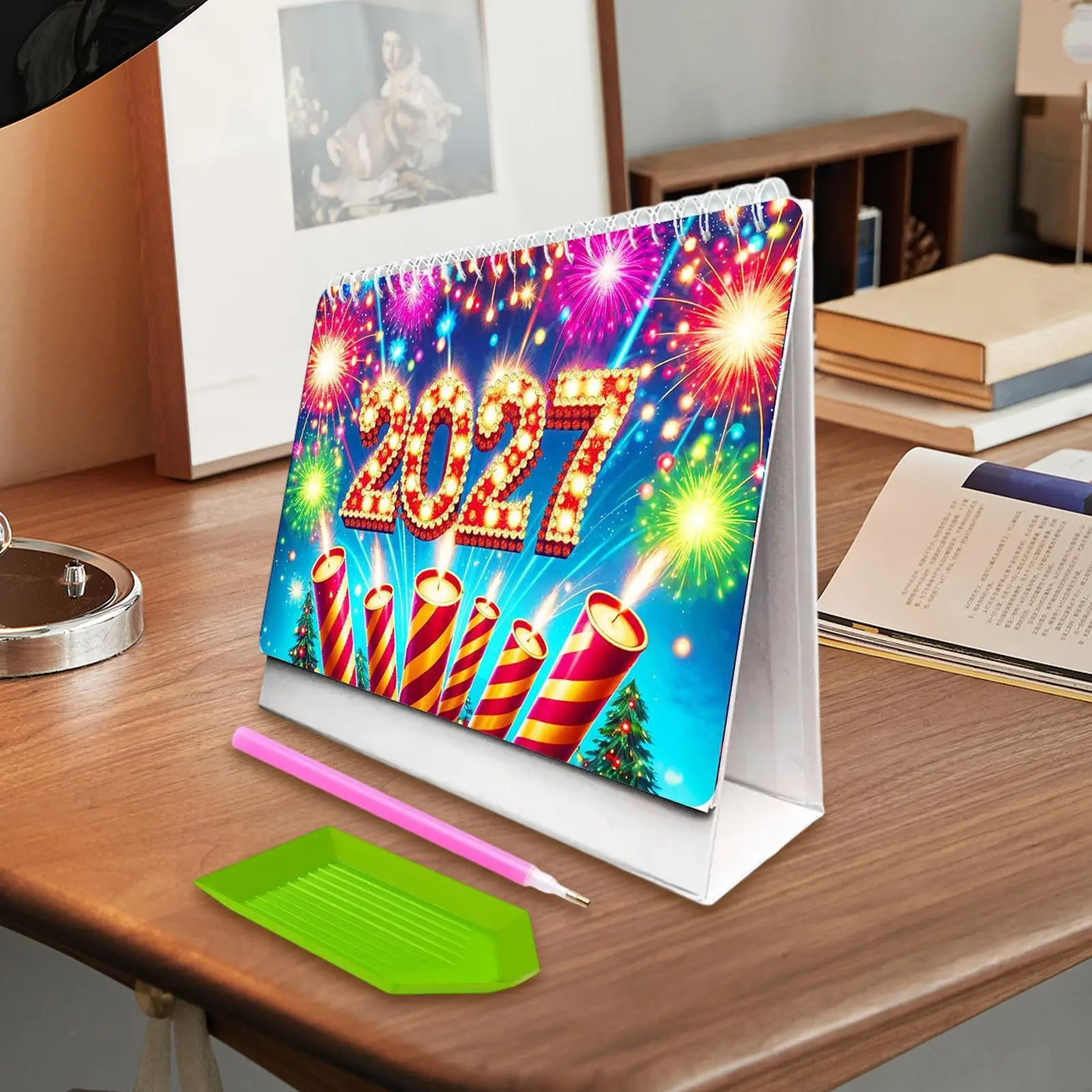 

2027 Gem Art Painting Calendar Kit Creative Handmade Monthly Decor Gem Desk Calendar For Holiday Birthday Party Offices Home