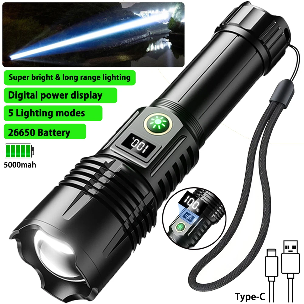 Rechargeable Led Flashlights High Lumens, 990000 Lumens Super Bright Powerful Flashlight Tactical Flashlights for Home, Camping