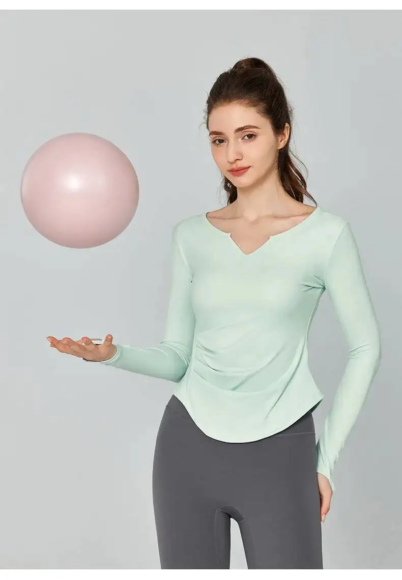 

Solid Color V Neck Long Sleeve Training Top Quick Drying Breathable Fiess Running Outdoor Clothes