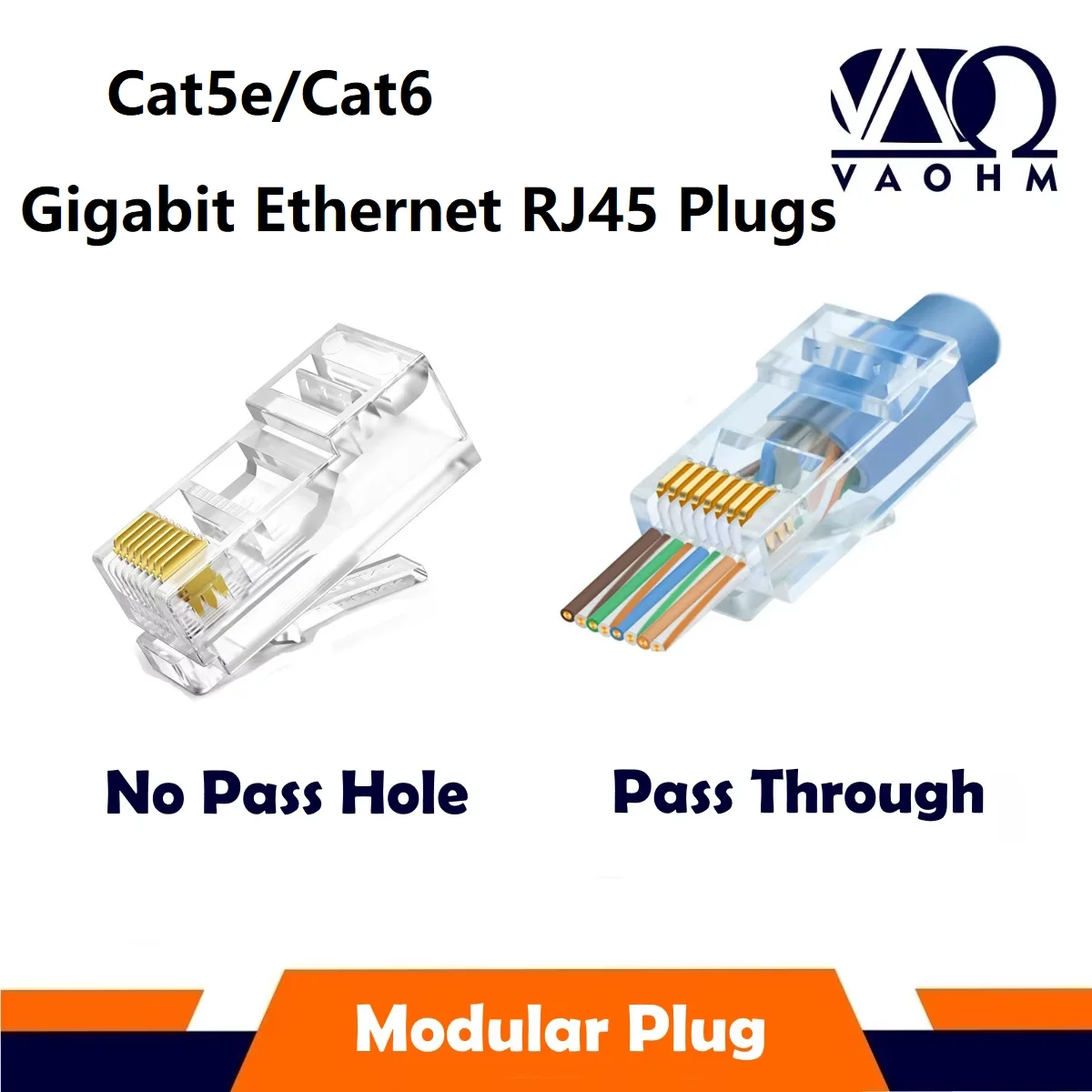 

100 шт. модульных разъемов RJ45 8P8C CAT5E/CAT6 для сетевого кабеля, проходные, с кристаллическими контактами
