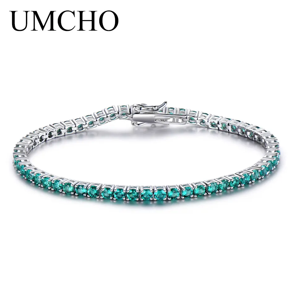 

UMCHO Luxury Emerald Women's Bracelet 925 Sterling Silver Tennis Bracelets Wedding Green Gemstone Jewellery