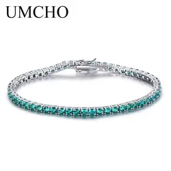 UMCHO Luxury Emerald Women's Bracelet 925 Sterling Silver Tennis Bracelets Wedding Green Gemstone Jewellery