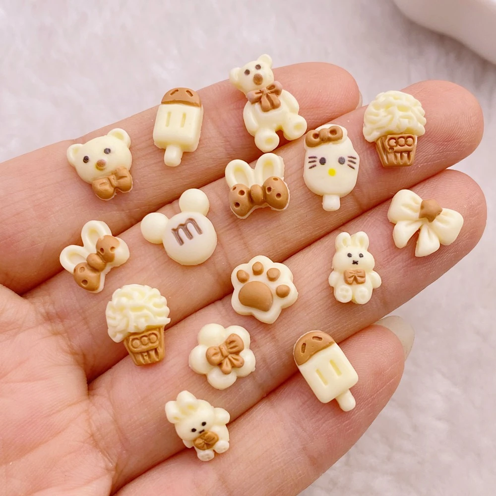 50Pcs New Cute  Mini Beige Rabbit, Little Bear, Butterfly Ice Stick Resin Flatback Ornament Jewelry Making Manicure Hairwear