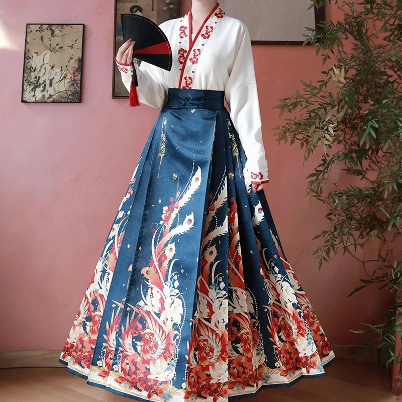 Женский костюм Hanfu с юбкой с лошадиным лицом, новинка, осенне-зимняя одежда для поднятия тоста, стиль гуофэн, банкетная танцевальная одежда, комплект из двух предметов