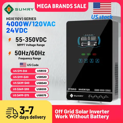 Sumry 4kw 120v fora da rede inversor solar 24v 140a 5600w carregador mppt onda senoidal pura inversor doméstico 6.25 Polegada display lcd