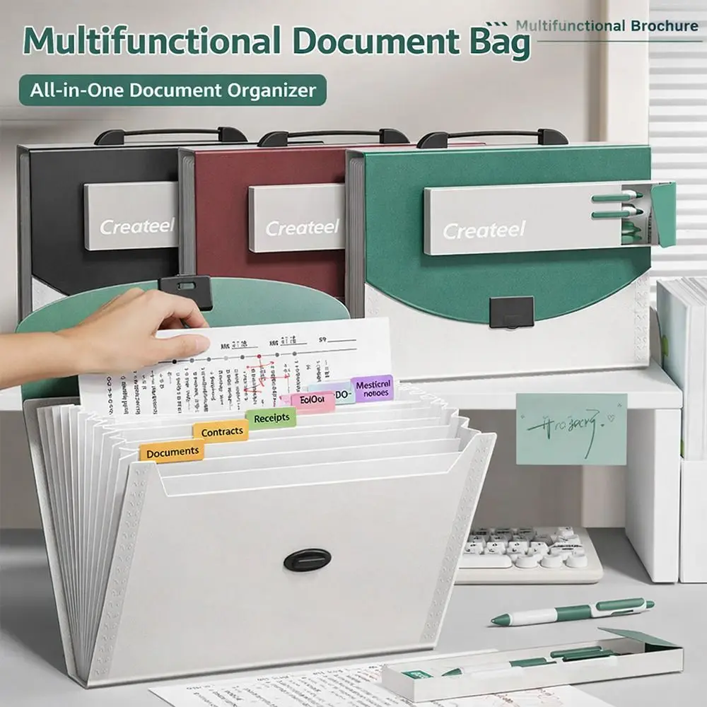 

Waterproof PP Expanding File Bag 13 Layers Large Capacity Document Bag With Pencil Case Document Organizer School Office