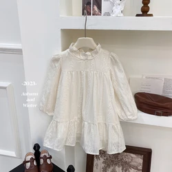 Baby Girls Floral Princess Dress Autumn Spring 2023 New Korean Style Long Sleeve Big Turn Down Collar Kids Girl Dresses 2-7Y