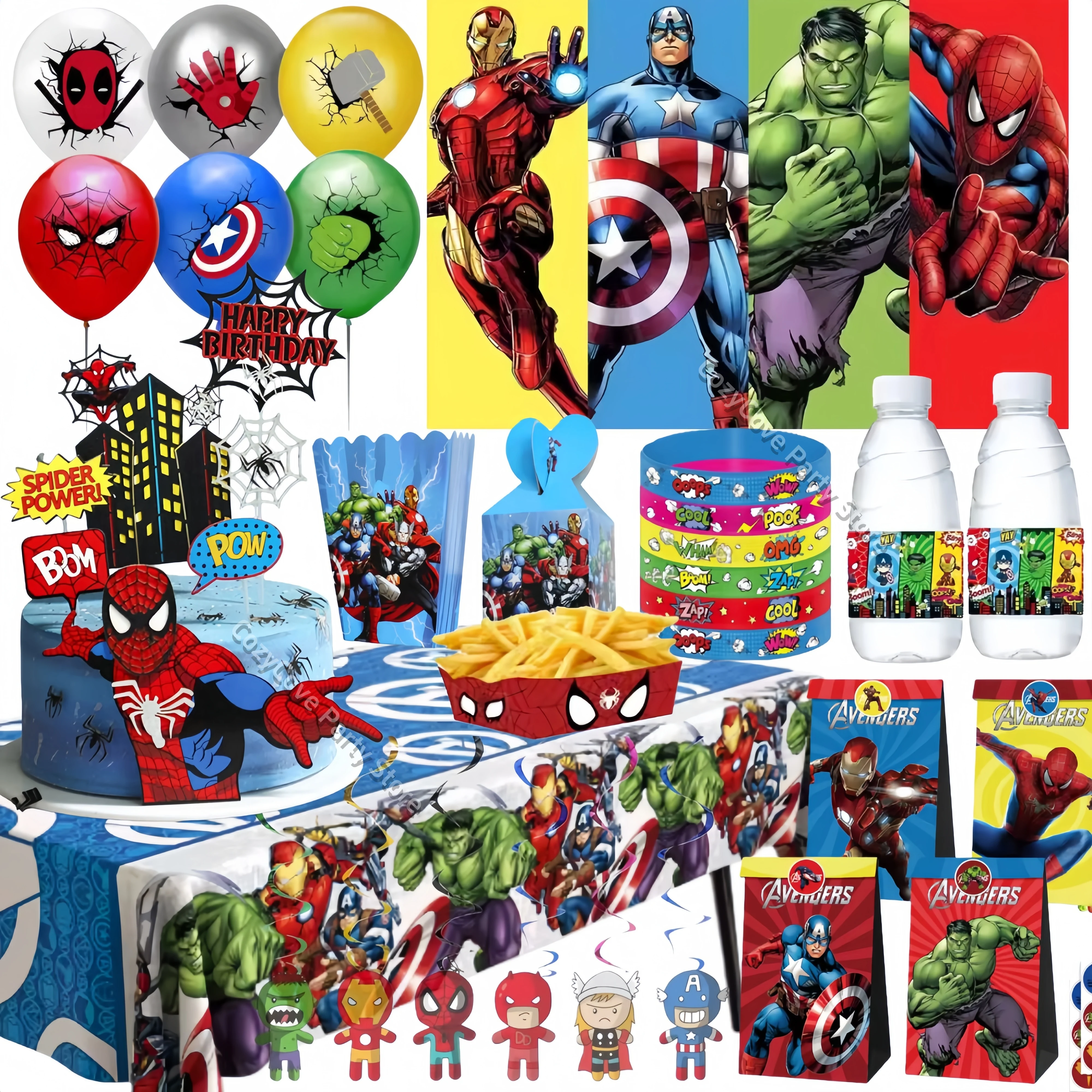 Avengers cadeaux de fête super-héros Spiderman Slap Bracelets autocollant masque porte-clés ballons pour enfants décoration de fête d'anniversaire