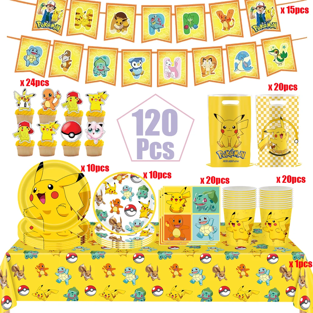 ชุดตกแต่งวันเกิดธีมโปเกมอนสุดฮิต ชุดจานชามกระดาษลายปิกาจู ผ้าปูโต๊ะ จาน แก้ว ผ้าเช็ดปาก แบนเนอร์ ของชำร่วยงานเลี้ยงฉลองวันเกิด/งานเลี้ยงเด็ก