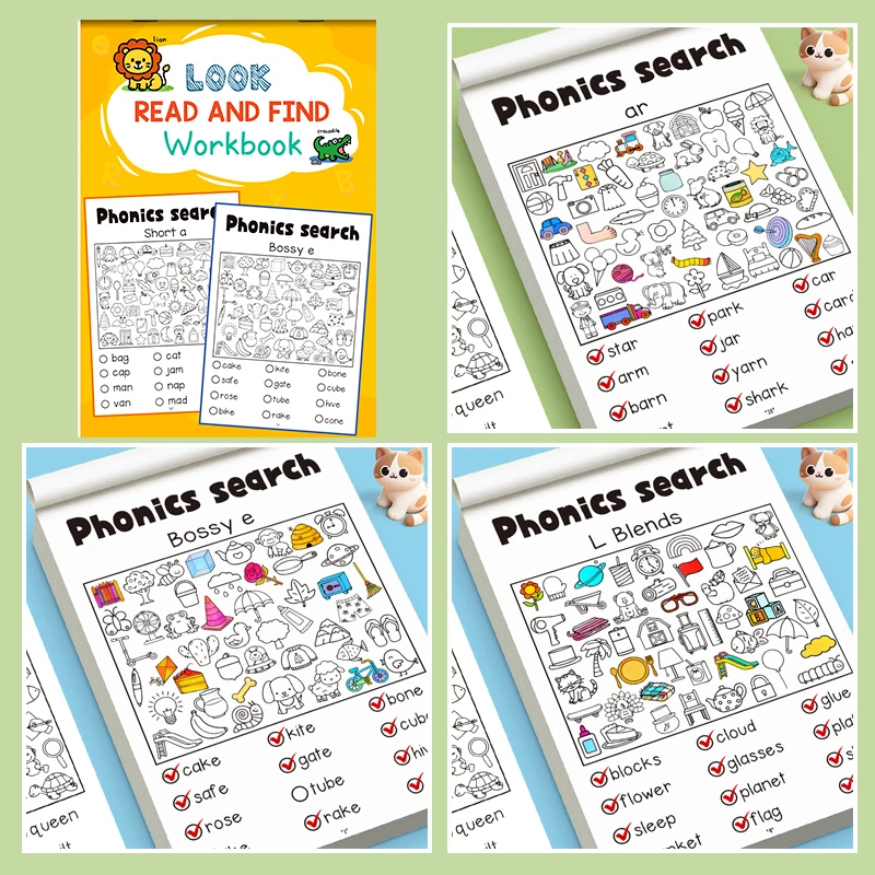 Libro di attività interattivo Quaderno di esercizi per corrispondenza e look dei colori Leggi e trovare fonetica Il libro da colorare con motivi corrispondenti