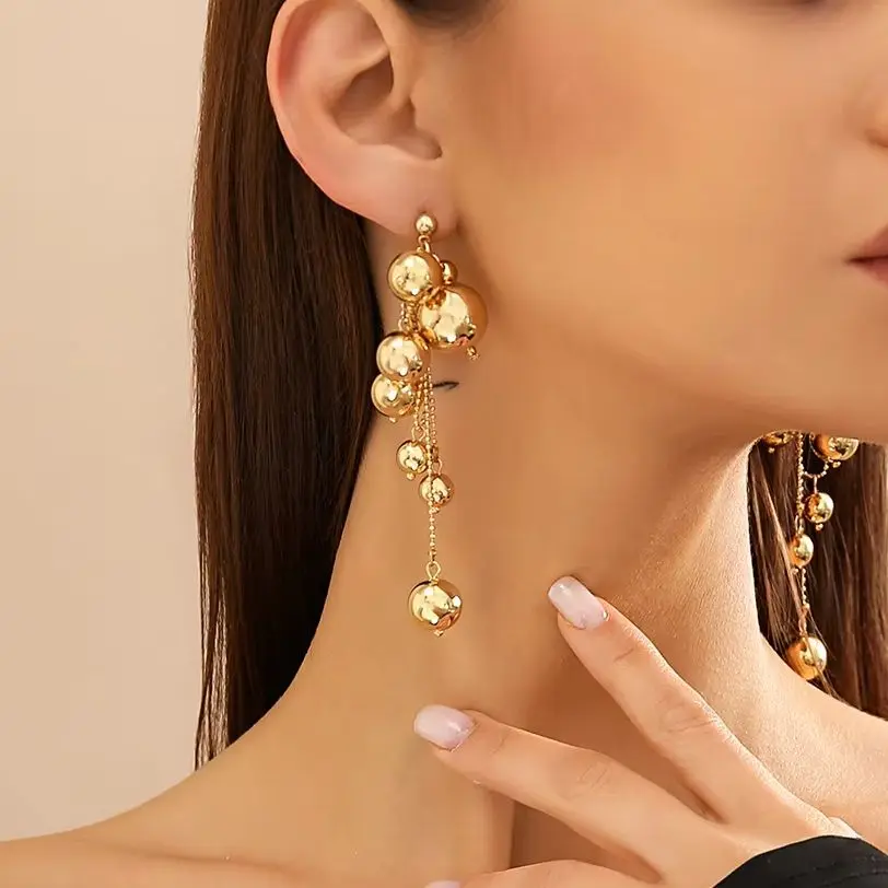 Elegant Big CCB Ball Tassels Pendant Drop Earrings for Women Trendy Ladies Long Earring Hanging Accessories 2024 Fashion Jewelry