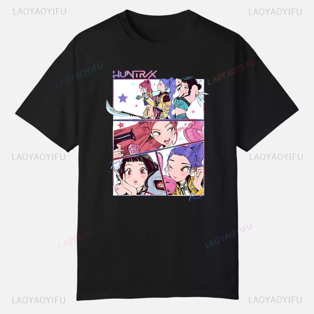 KPop شيطان الصيادين تي شيرتات عجيبة ملابس قطنية مطبوعة بلايز عادية قصيرة الأكمام الرجال تيز الجرافيك الملابس جودة الشارع الشهير