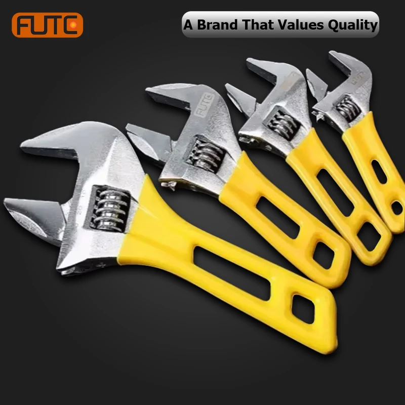 FUTE Lightweight Short Handle Large Opening Adjustable Wrench Long Handle Bathroom Wrench Plastic Handle High Definition Scale