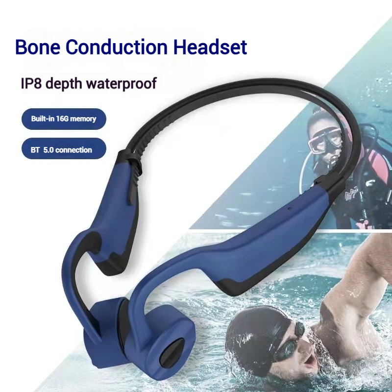 Bilateral Stereo Noise Cancelling Wireless Sports IPX8-level Waterproof Swim True Bone Conduction 16G BT Headset Earphone