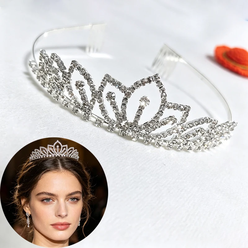 Corona de Diamantes de Imitación Brillantes de Color Plateado, Tiara Nupcial, Accesorios para el Cabello de Novia, Regalo de Cumpleaños para Mujer
