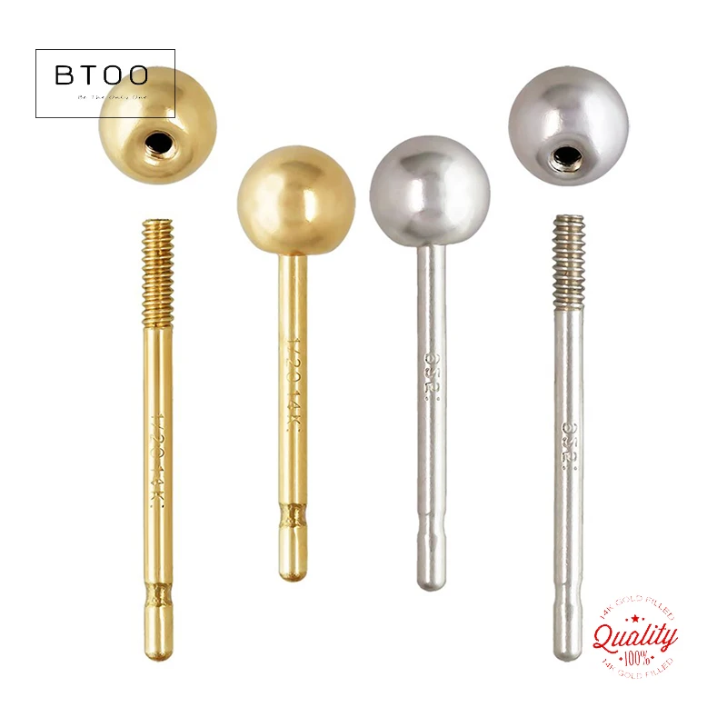 

Серьги-шарики с резьбой, 14-каратное золото, серьги с шариковой стойкой с резьбой 3 мм без спинки, винтовые ушные штифты с золотым наполнением
