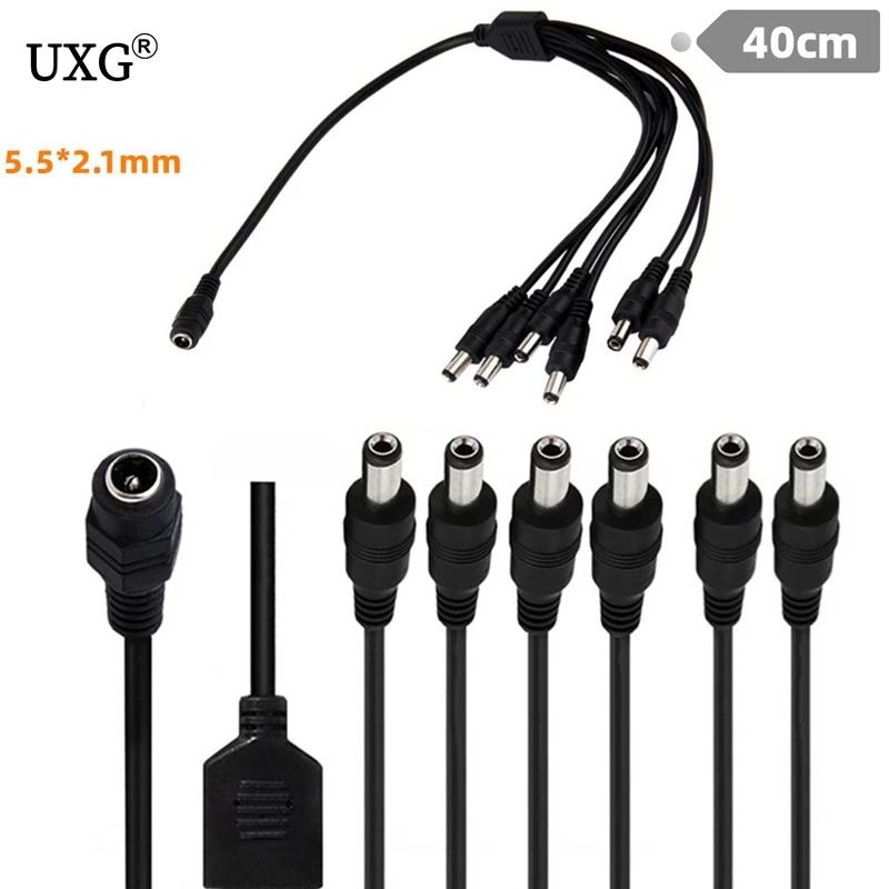 Fuente de alimentación de 5,5x2,1 MM, 12V CC, 1 hembra a 6 vías macho, Cable de extensión, conector para tira de luz Led de 40cm