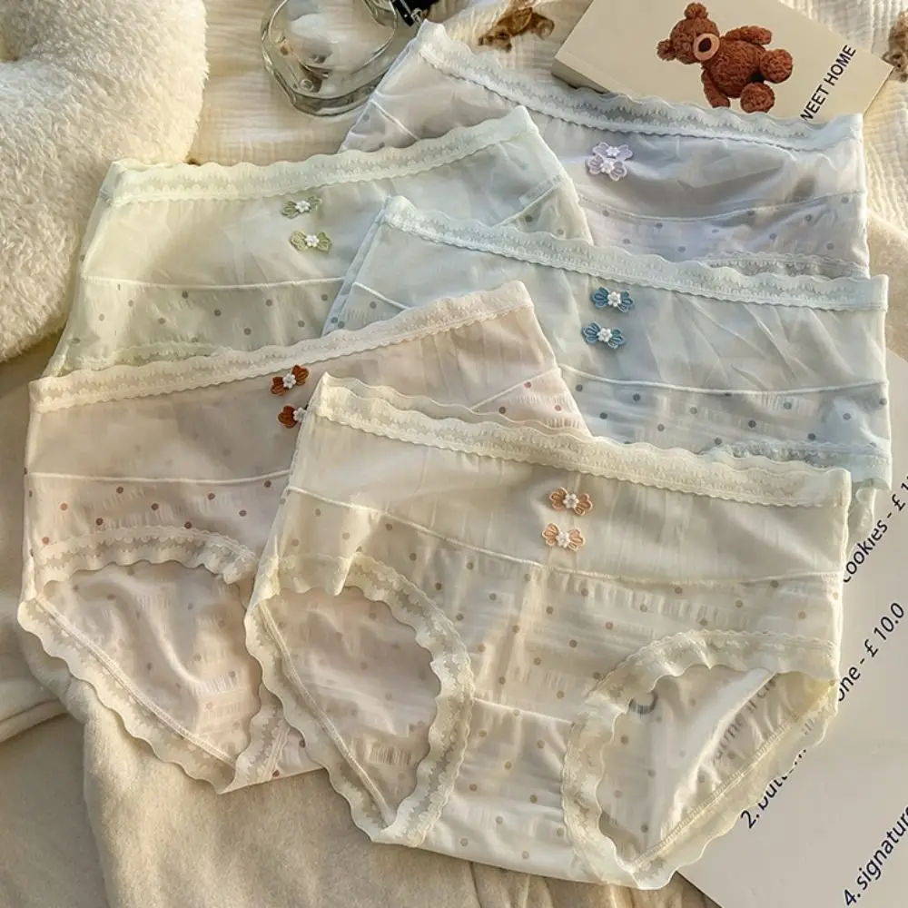 تنفس منتصف الخصر الدانتيل شبكة سراويل نقطة شفافة الحلو كشكش ملخصات ملابس داخلية مريحة رقيقة الملابس الداخلية النساء النساء